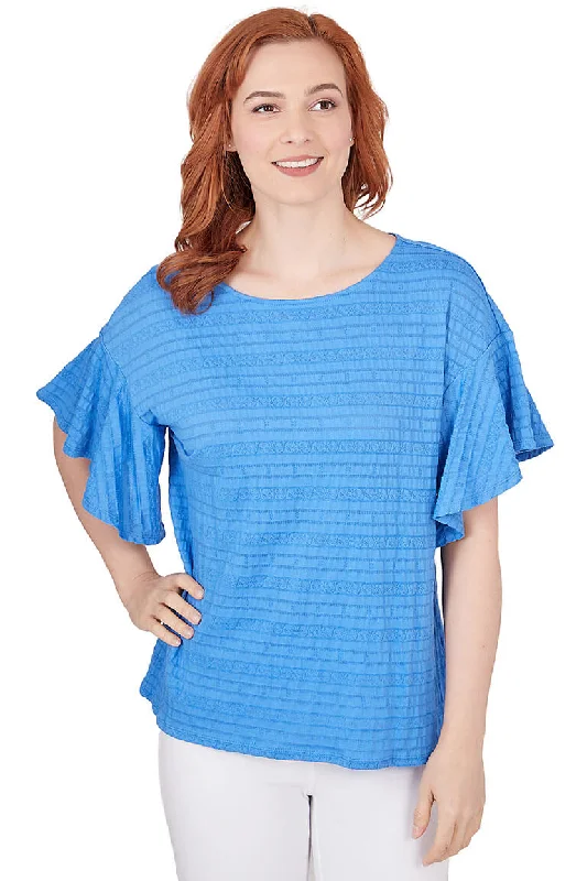 Bali Blue Flounce Sleeve Smocked Top