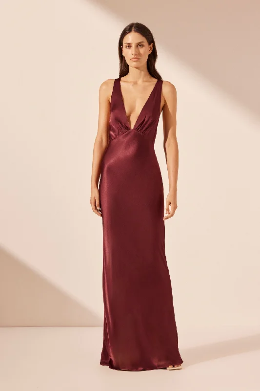 ELIA PLUNGED CROSS BACK MAXI DRESS - SHIRAZ