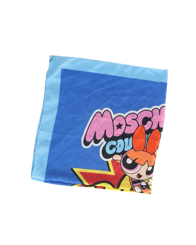 Moschino The Powerpuff Girls Pow Square Scarf in Blue Silk