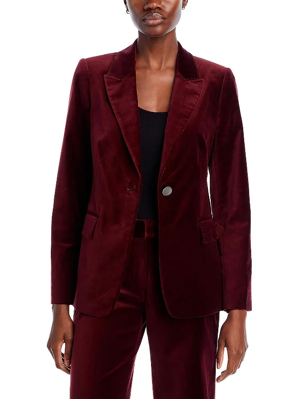 Ramsey Womens Velvet Suit Separate One-Button Blazer