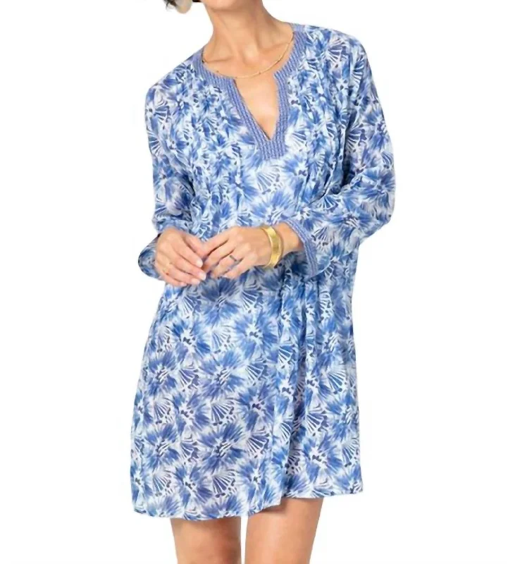 Amora Blu Cotton Pintuck Beach Cover Up In Blue