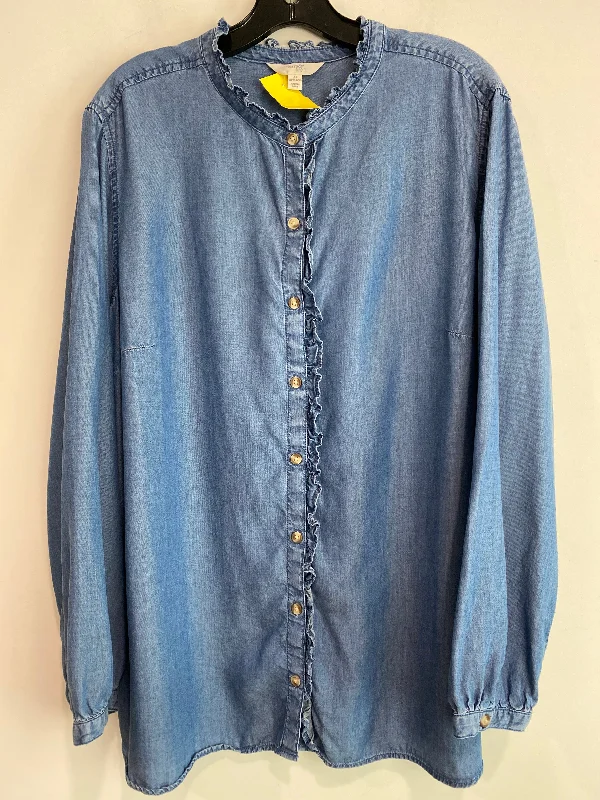 Top Long Sleeve By Terra & Sky In Blue Denim, Size: 2x